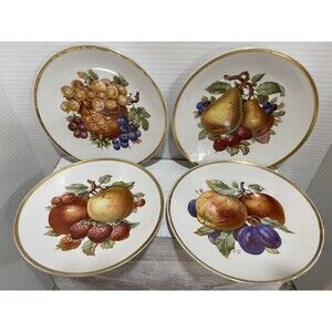 Mitterteich Snack/Dessert Plates Fruit Pattern 7.5" Vintage Gold Trim Set Of 4